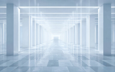Obraz premium Bright and Futuristic Corridor with Clean Lines and Reflections