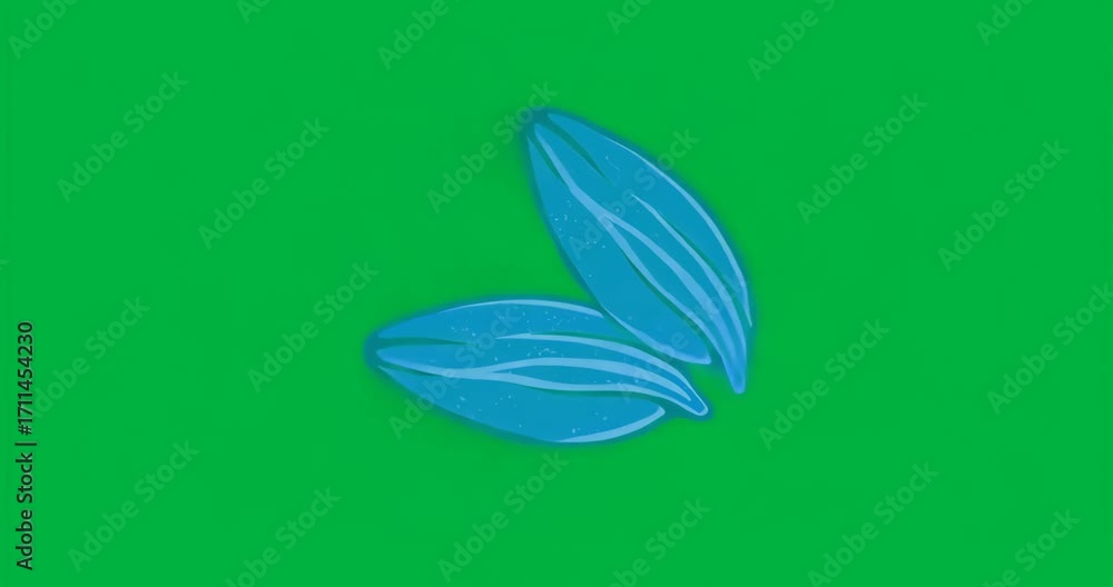 Poster glowing blue leaflike shapes appearing on transparent background and separating vertically to align