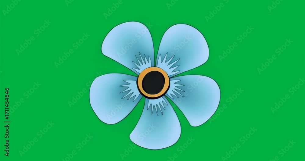 Poster Looping on transparent backdrop blue flower rotating clockwise pulsing aura while shifting pixels