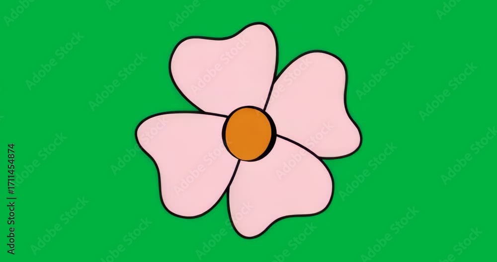 Poster upon appearing pink 5-petal flower rotating clockwise over transparent bg pulsing to show rotation