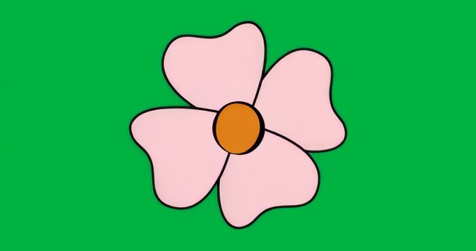 Upon appearing pink 5-petal flower rotating clockwise over transparent bg pulsing to show rotation