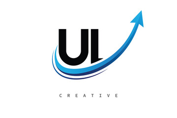 UL Letter Logo with Dynamic Arrow Swoosh – Modern Business Branding, Growth, Progress & Innovation Symbol