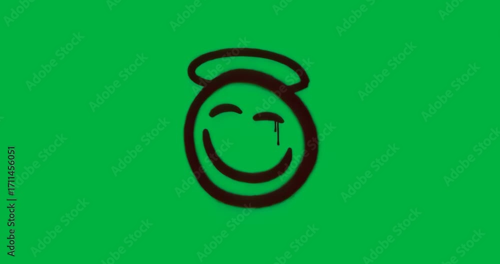 Poster on transparent glitch background loading neon emoticon pulsing halo forming tear showing mood shift
