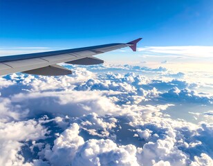 Airplane wing over a vast cloud sea