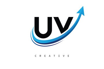 UV Letter Logo with Dynamic Arrow Swoosh – Modern Business Branding, Growth, Progress & Innovation Symbol