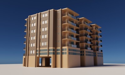 Side view modern apartment building residential 3d rendering wallpaper background