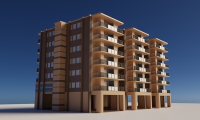 Modern architecture apartment building 3d rendering wallpaper background