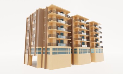 Modern apartment building 3d rendering architecture on a white background