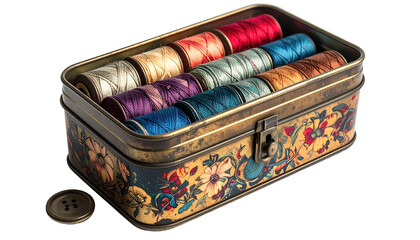 Decorative metal thread box with floral design