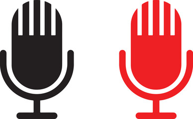 microphone, icon, symbol, audio, sound, recording, music, broadcast, podcast, speech, voice, vintage, retro, classic, black, red, graphic, design, element, isolated, white background, communication, m