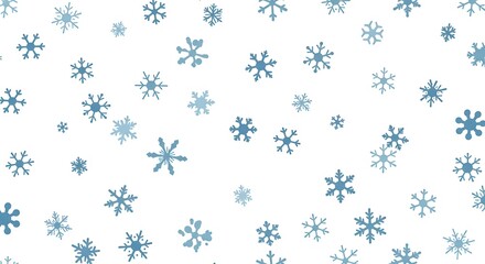Winter Wonderland Delicate Blue Snowflakes Floating on White Background.