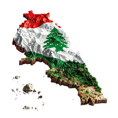 3D Map of Lebanon with Flag
