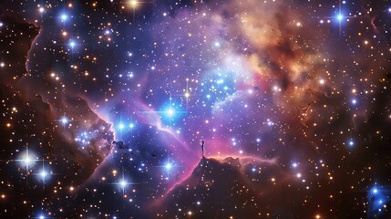 Stunning cosmic nebula displaying vibrant shades of gold, blue, and pink in the universe