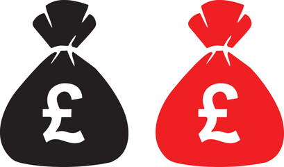 money bag, pound sterling, currency, finance, wealth, savings, investment, cash, currency symbol, british pound, black, red, white background, icon, symbol, graphic, design, economy, banking, money, c