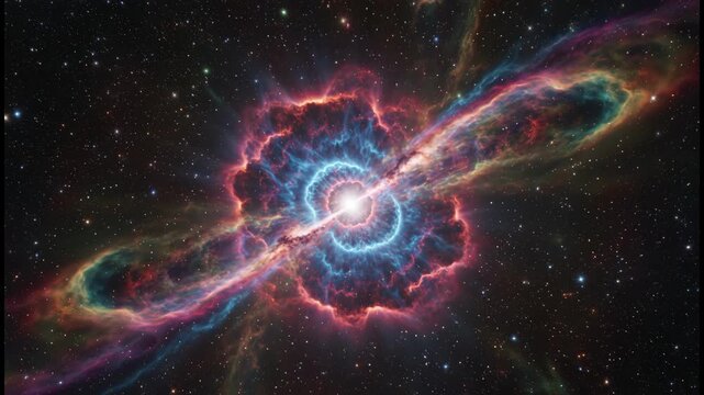 A planetary nebula glowing around the remains of a dying star.
