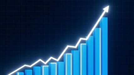 Blue business growth graph with arrow on red background - Powered by Adobe