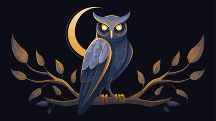Owl on branch night scene