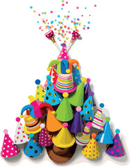 Colorful christmas tree made of party hats and confetti