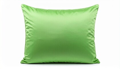 Green satin pillow, symbol of comfort and decor.