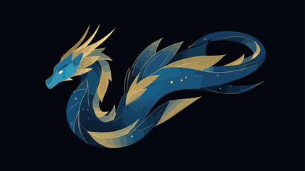 Abstract dragon design with blue and gold hues