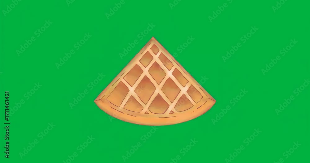 Wall mural at start, waffle wedge floating and rotating to showcase spin sequence over transparent background