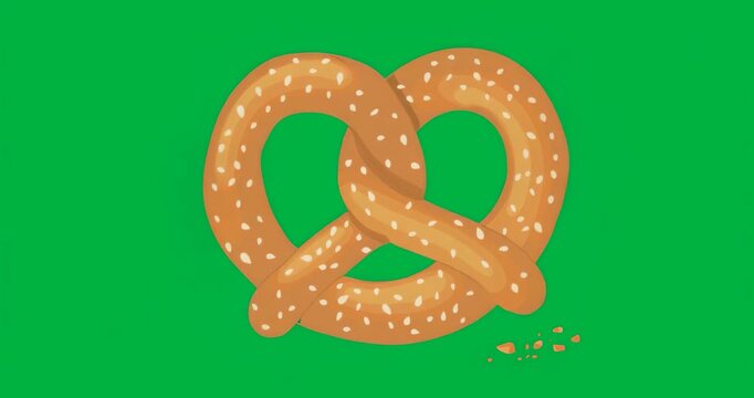 On play soft pretzel shedding coatings and dropping salt revealing dough on transparent backdrop