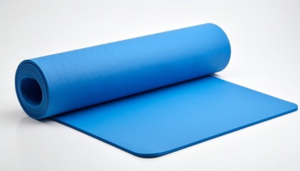 Blue yoga mat rolled out, symbol of balance and practice