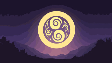 Moon symbol against night mountains