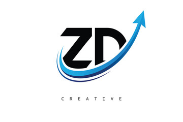 ZD Letter Logo with Dynamic Arrow Swoosh – Modern Business Branding, Growth, Progress & Innovation Symbol