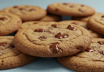 Freshly Baked Cookies with Chocolate Chips on White Background 