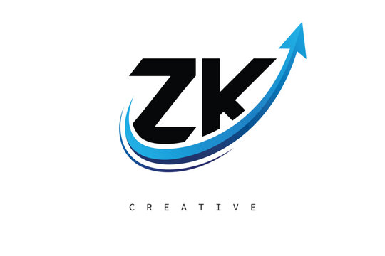 ZK Letter Logo with Dynamic Arrow Swoosh &ndash; Modern Business Branding, Growth, Progress & Innovation Symbol