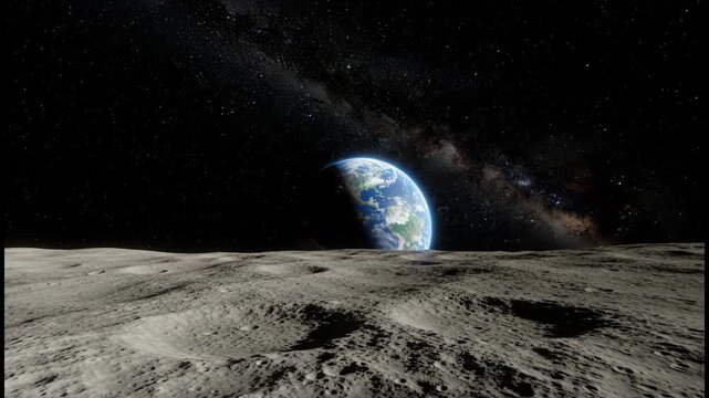 The Earth rising above the Moon&rsquo;s horizon, seen from lunar orbit.