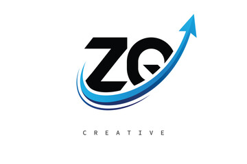 ZQ Letter Logo with Dynamic Arrow Swoosh – Modern Business Branding, Growth, Progress & Innovation Symbol