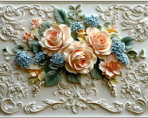 Elegant 3D Floral Relief Wall Art Background