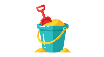 Fototapeta premium Childrens beach toys a bucket shovel and sand for outdoor fun.