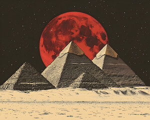 Pyramids under Blood Moon Illustration