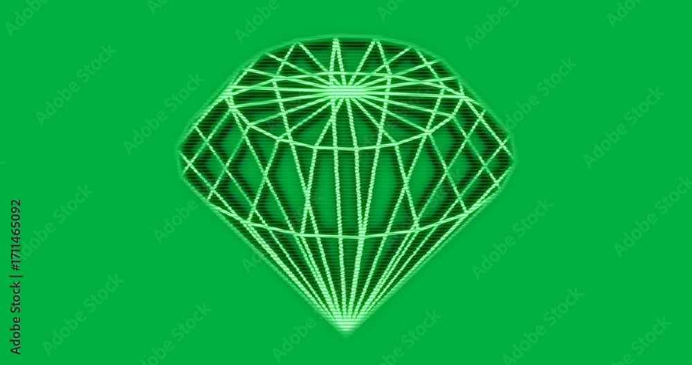 Poster wireframe gem flickering in on transparent backdrop, pulsing and shimmering edges showing neon glow