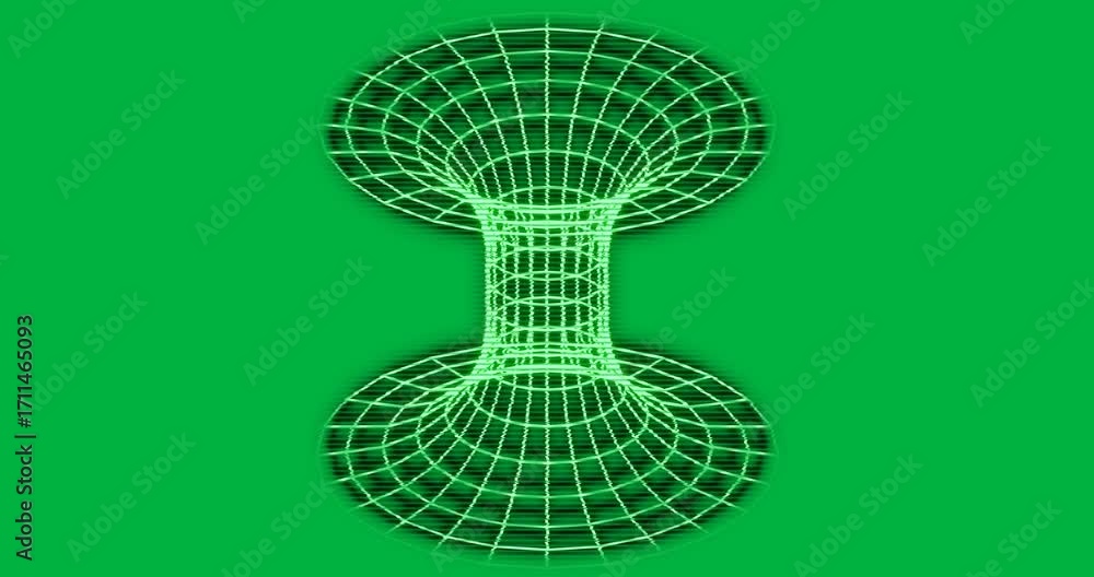 Poster on start neon green wireframe hyperboloid remaining static on transparent backdrop for design demo