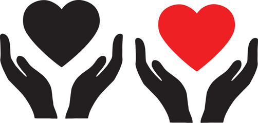 hands, heart, love, care, support, charity, donation, health, well-being, symbol, icon, black, red, white background, isolated, graphic, design, vector, compassion, kindness, relationship, life, prote