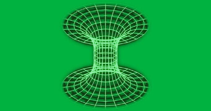 On start neon green wireframe hyperboloid remaining static on transparent backdrop for design demo