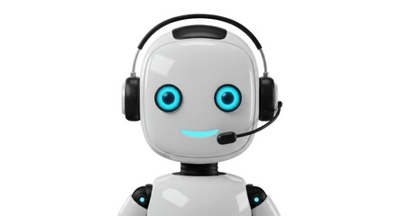 Modern Realistic 3D Robot Agent with Headset for Customer Support
