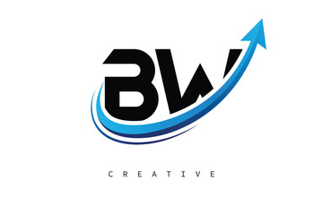BW Letter Logo with Dynamic Arrow Swoosh – Modern Business Branding, Growth, Progress & Innovation Symbol