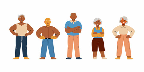 Diverse group of smiling senior men and women standing together with confidence and pride