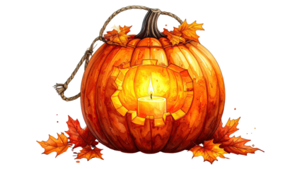 Carved pumpkin with a candle