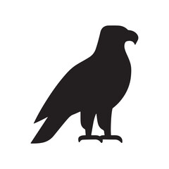 Black silhouette of a perched eagle isolated on white background