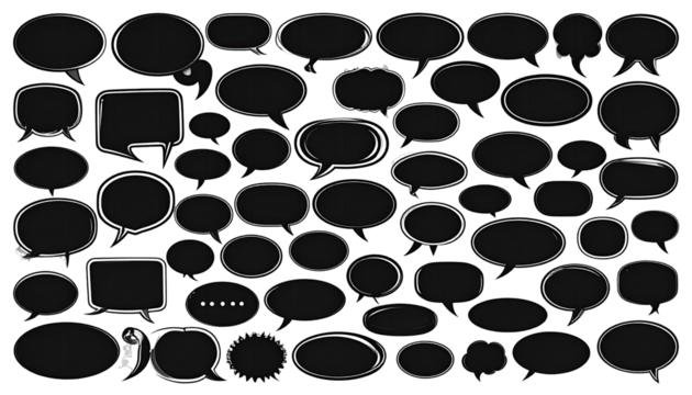 A collection of various speech bubbles in black and white