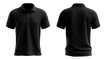Black polo shirt, front and back views