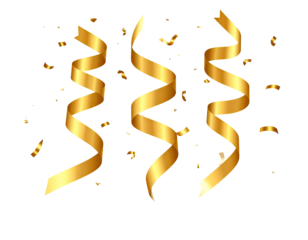 Gold streamers and confetti on black background