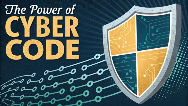 The Power of Cyber Code with Shield and Digital Circuit Background for Technology and Security Themes