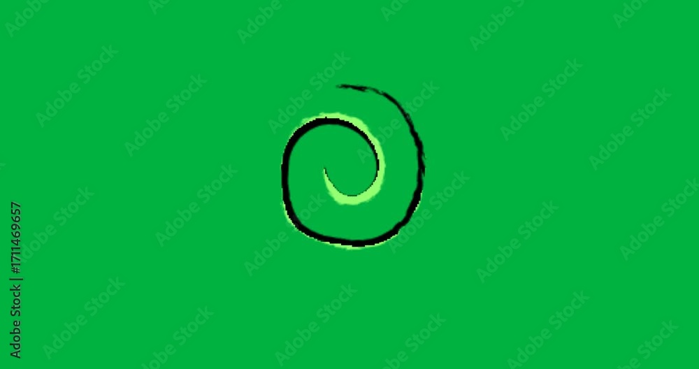 Poster Bright green spiral swirl staying static on transparent background throughout playback